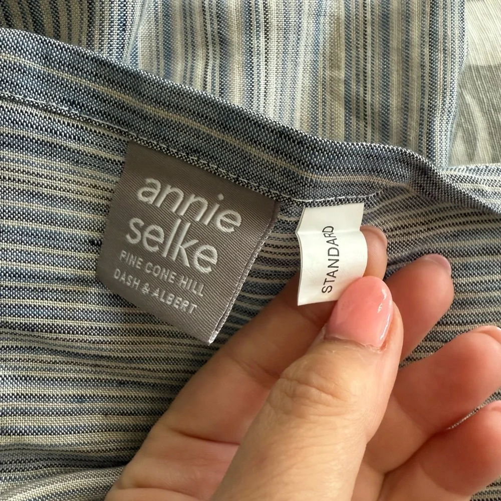 Annie Selke Pine Cone Hill  Sterling Stripe Linen Twin Duvet+ Two Sham NWOT